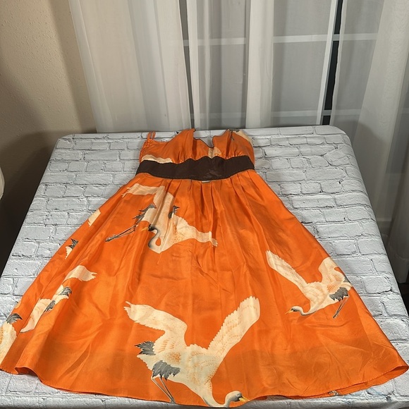 Anthropologie Moulinette Soeurs Crane Silk Halter Dress Tangerine Orange size 4 - Picture 13 of 16